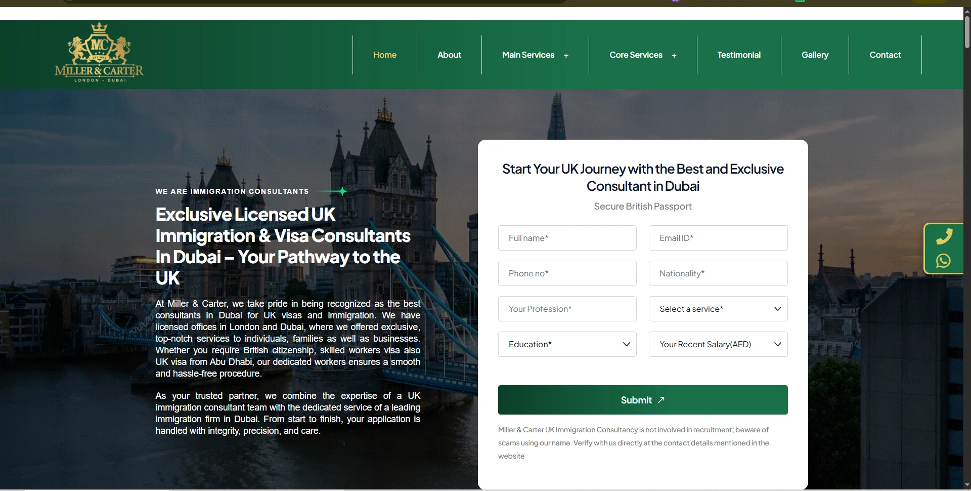 Miller & Carter website developed by Volga Tigris
